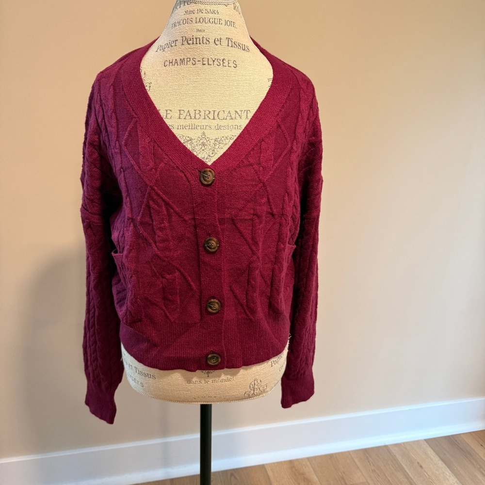 MeroKeety Women's Fuscia Soft Button Up Cardigan Size L
